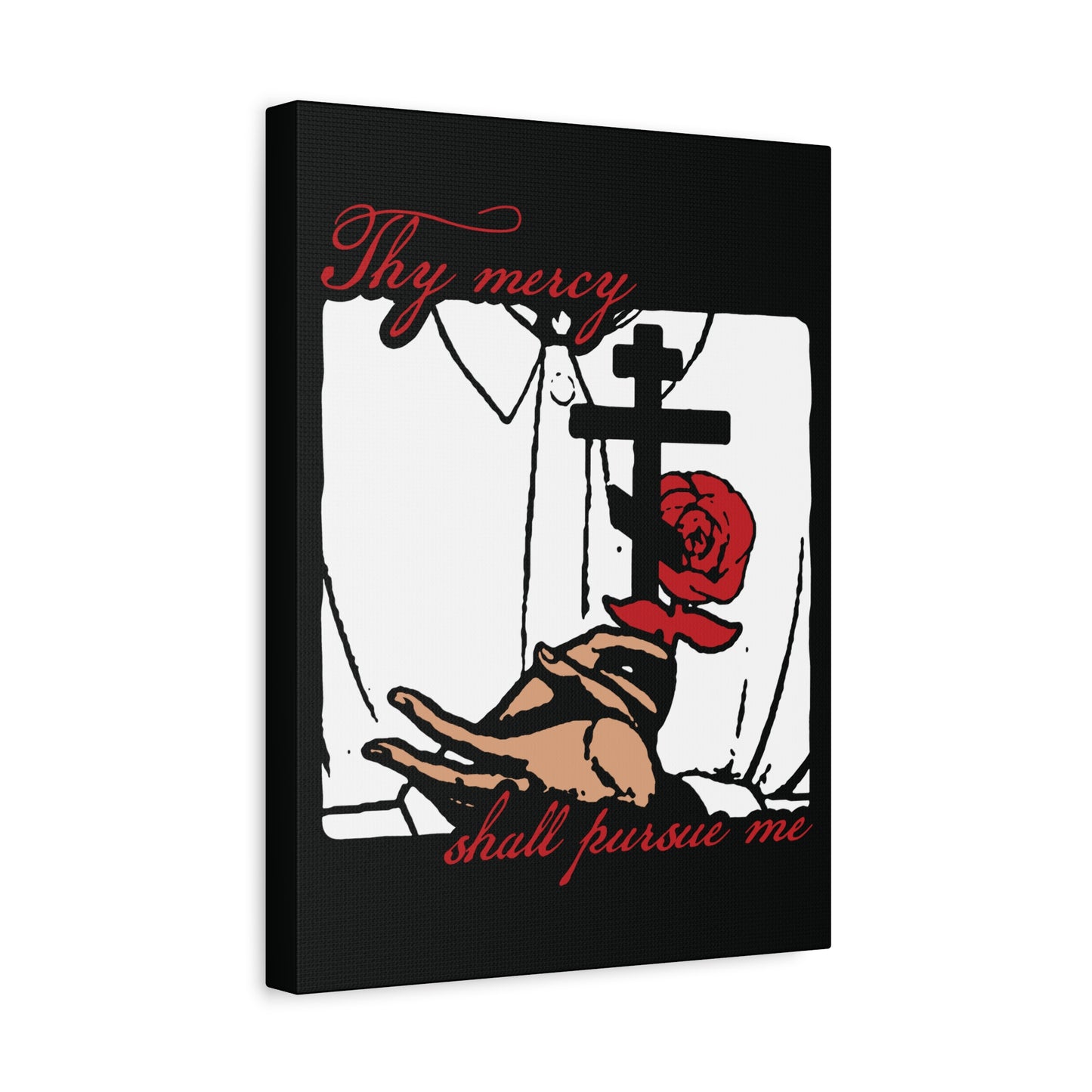 Thy Mercy Shall Pursue Me - Psalm 22 (23) | Orthodox Martyr's Cross and Rose Icono-Graphic Style | Christian Canvas Art