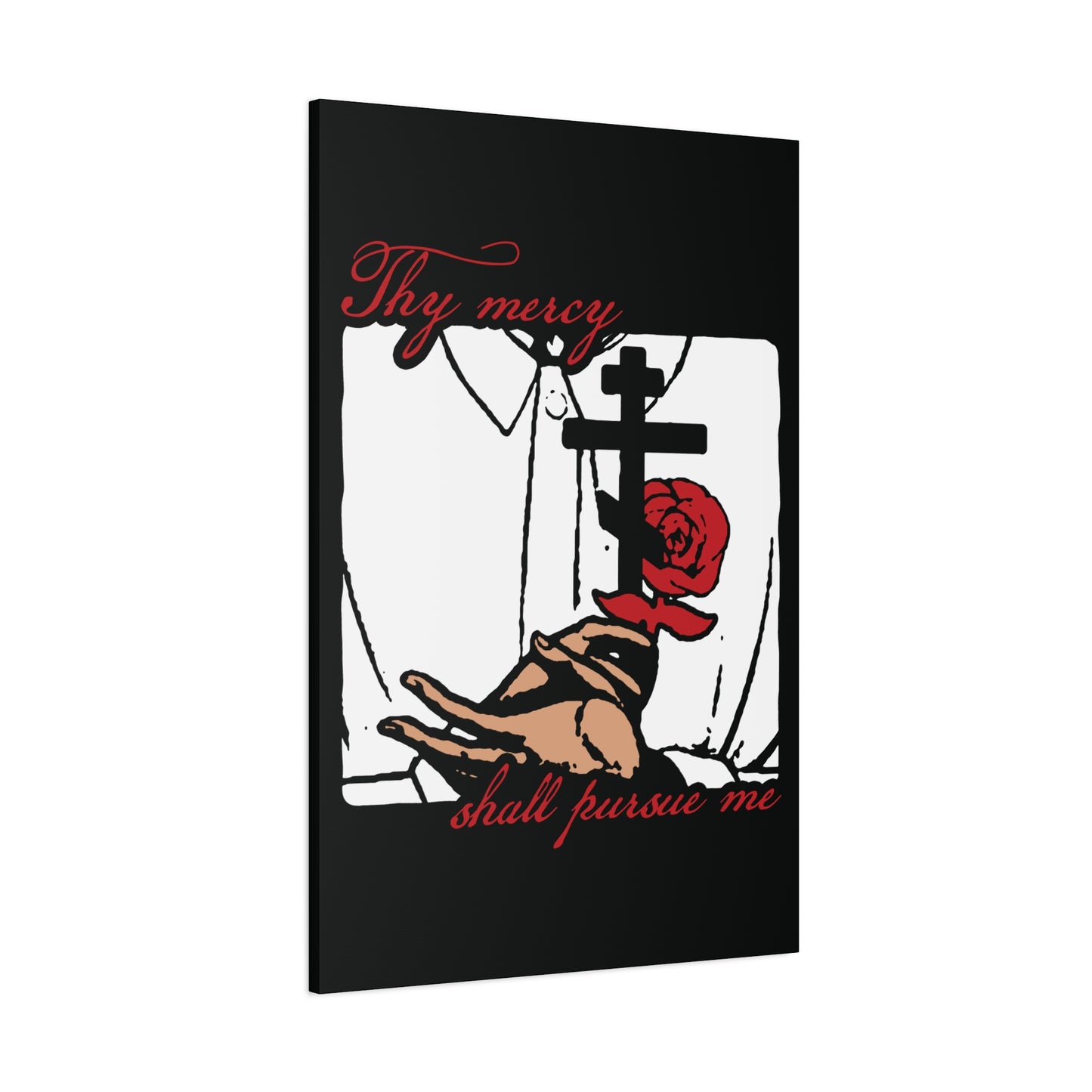 Thy Mercy Shall Pursue Me - Psalm 22 (23) | Orthodox Martyr's Cross and Rose Icono-Graphic Style | Christian Canvas Art