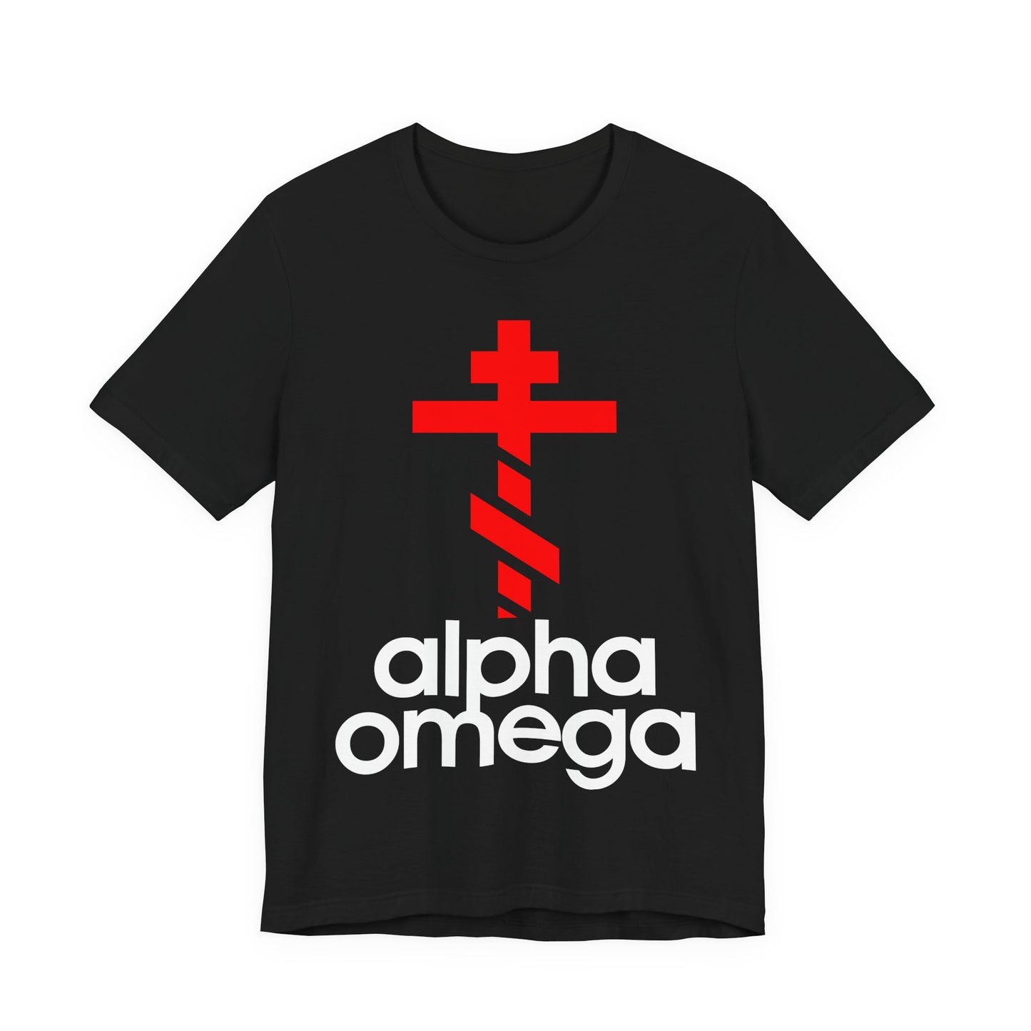 Alpha & Omega Red Cross | Red Adidas Logo Mashup | Modern Graphic Design | Orthodox Christian Unisex Cotton T-Shirt