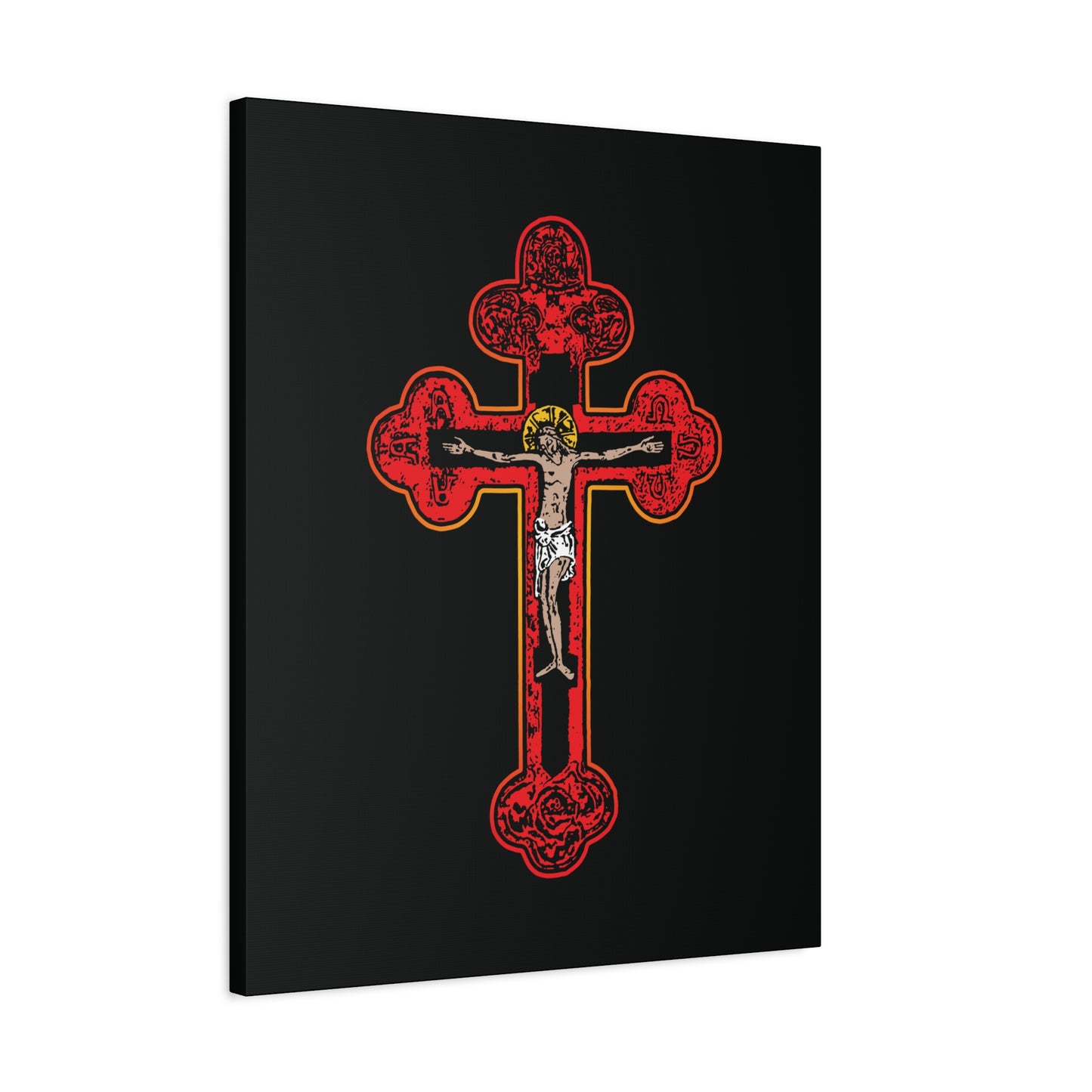 Red Orthodox Christian Crucifix | Byzantine Golgotha Cross | Alpha & Omega | I Am Crucified With Christ | Orthodox Christian Canvas Wall Art
