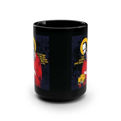 St Paul Holding Gospel Iconographic | I am crucified with Christ (Galatians 2:20) | Orthodox Christian Black Mug
