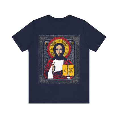 Christ Pantocrator Icono-Graphic | He-Who-Is | I Am the Alpha and Omega | Ancient Icon Graphic Design | Orthodox Christian Cotton T-Shirt