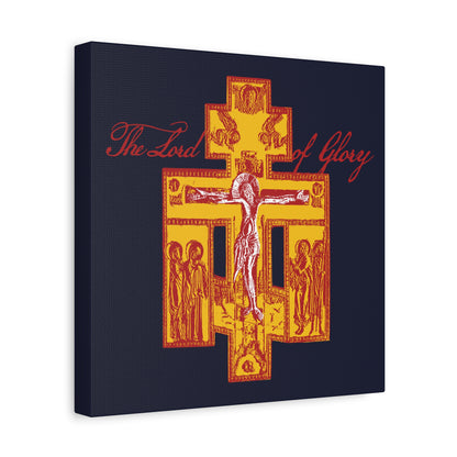 The Lord of Glory | Russian Golgotha Crucifix IconoGraphic (Blue BG) | 1 Corinthians 2:8 | Orthodox Christian Canvas Art