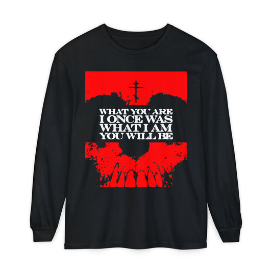 What You Are, I Once Was. What I Am, You Will Be | Memento Mori | Red Skull Remembrance of Death | Orthodox Christian Long Sleeve Shirt