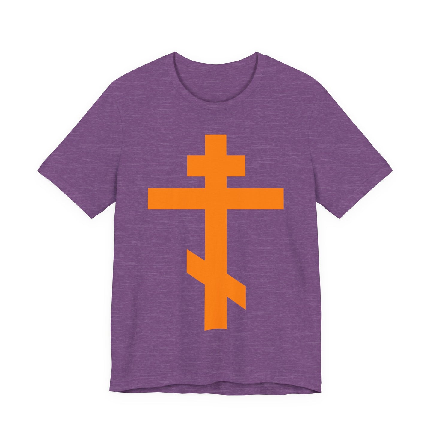 Orange Orthodox Tribar Cross | Preserve Thy People By Thy Cross, O Lord | Christ is King | Christian Unisex Cotton Tee