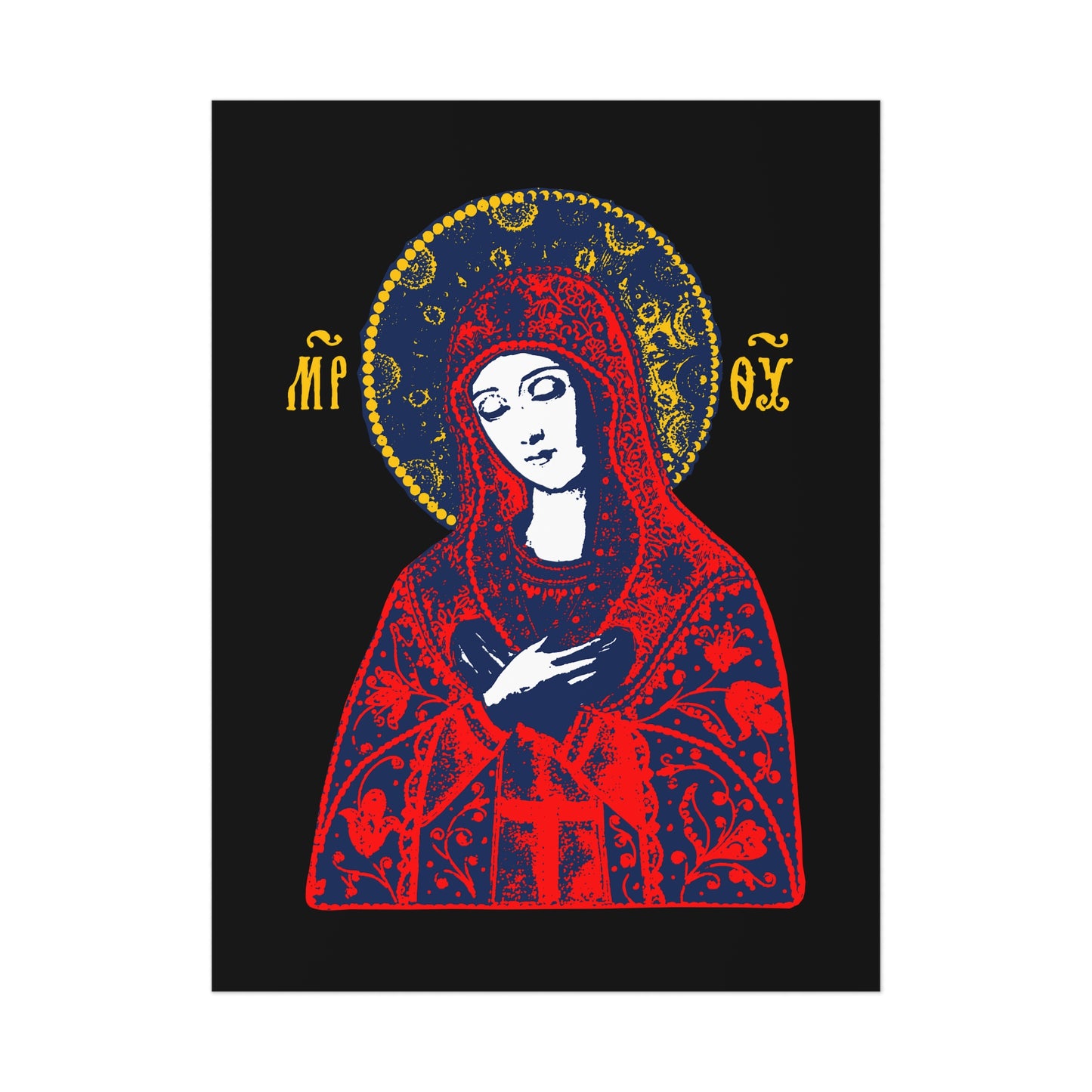 Joy of All Joys Tenderness Theotokos Iconographic Based on Traditional Orthodox Iconography | Bright Red Design | Orthodox Christian Art Poster