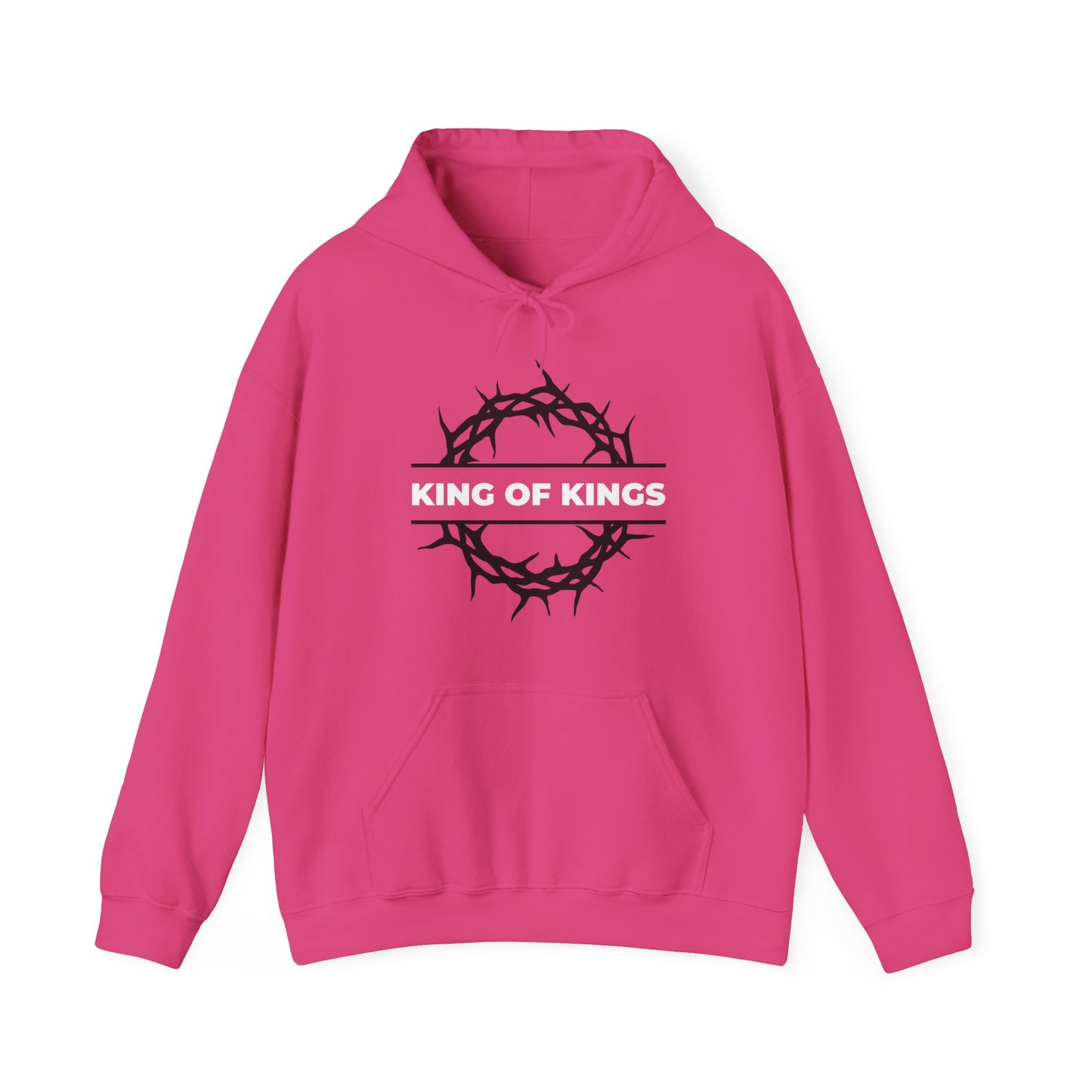 Heliconia hoodie featuring a black crown of thorns graphic and bold KING OF KINGS lettering, inspired by Revelation 19:16. "King of Kings Crown of Thorns | The King of Glory | Christ is King" Orthodox Christian design.