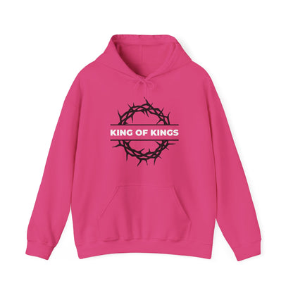 Heliconia hoodie featuring a black crown of thorns graphic and bold KING OF KINGS lettering, inspired by Revelation 19:16. "King of Kings Crown of Thorns | The King of Glory | Christ is King" Orthodox Christian design.