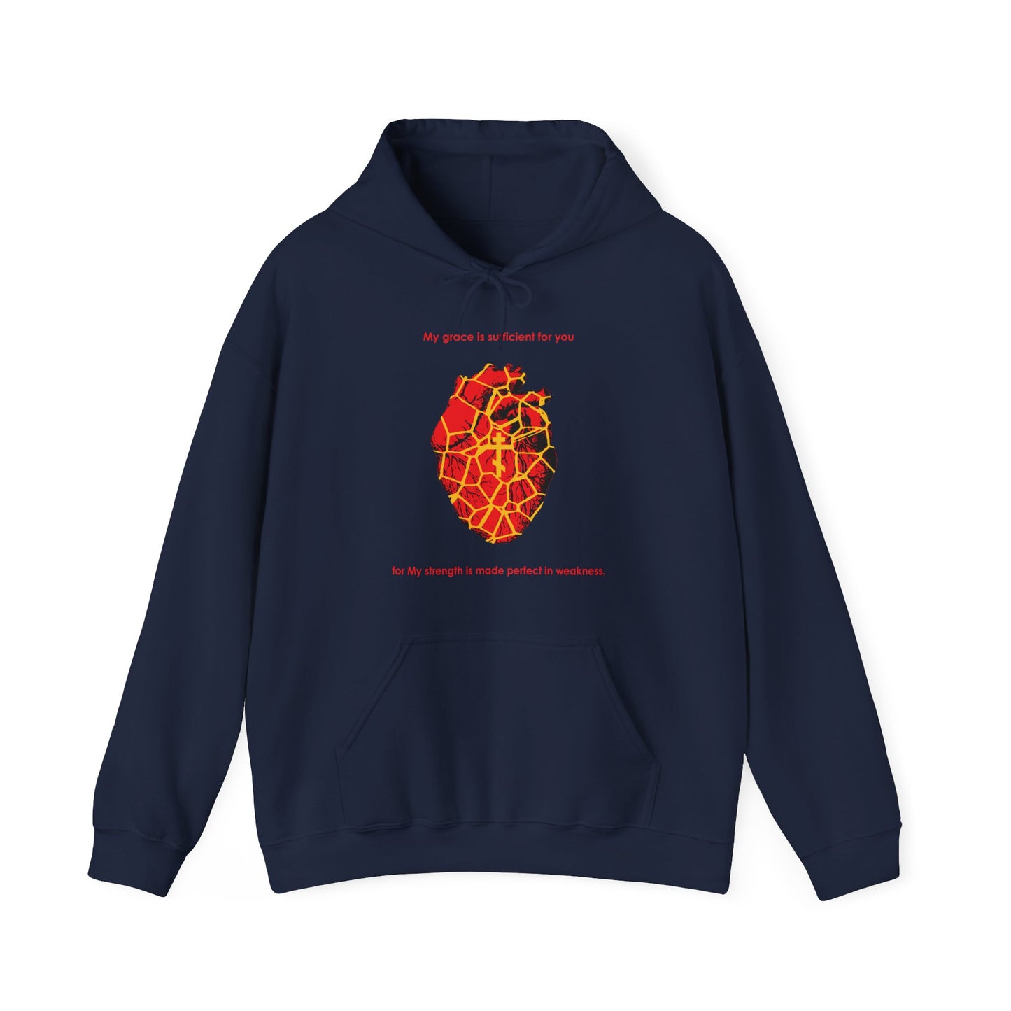 My Strength is Made Perfect in Weakness (2 Cor 12:9) | Kintsugi Style Golden Broken Heart | Orthodox Cross | Orthodox Christian Hoodie