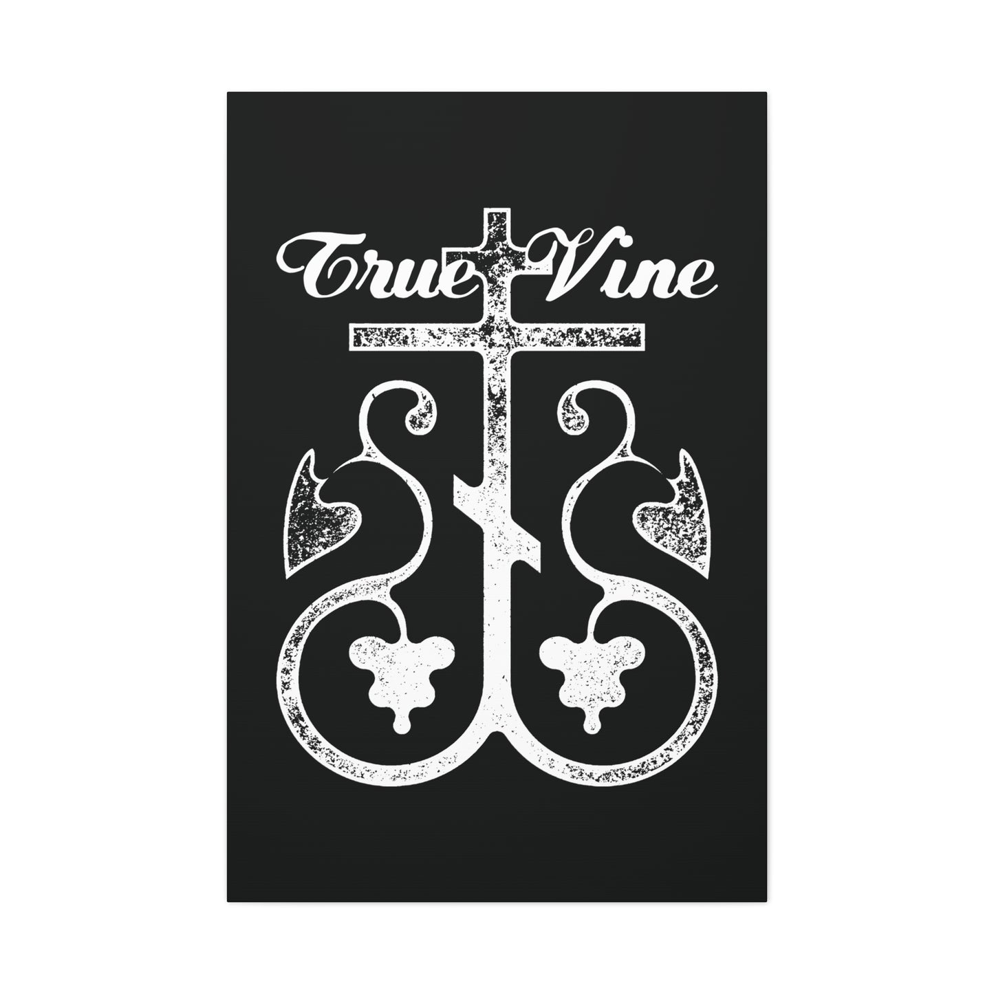 I Am the True Vine (John 15, Ezekiel 15) | Orthodox Cross with Grape Vine | Photocopy Effect | Orthodox Christian Canvas Wall Art