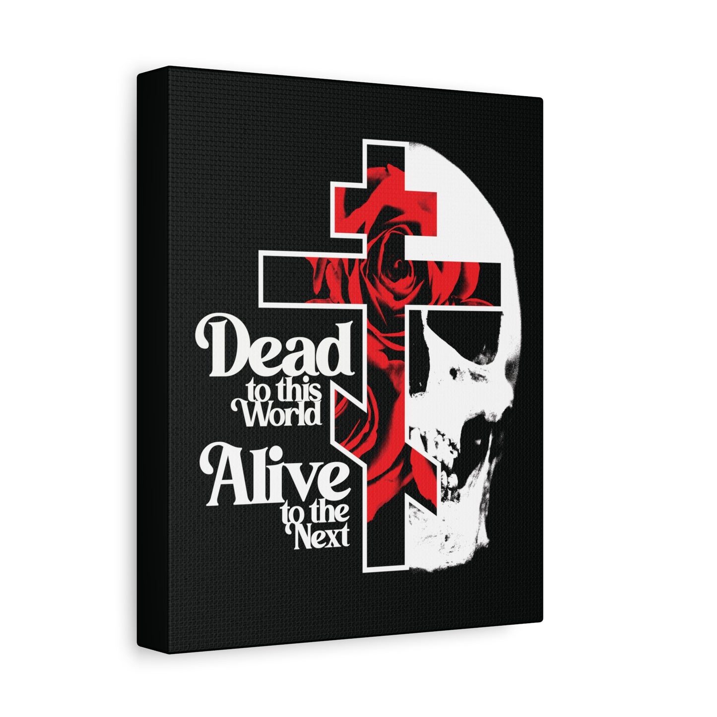 Dead to this World Alive to the Next | Goth Aesthetic Flower Cross & Skull | 70s Typography | Bestselling | Orthodox Christian Canvas Art