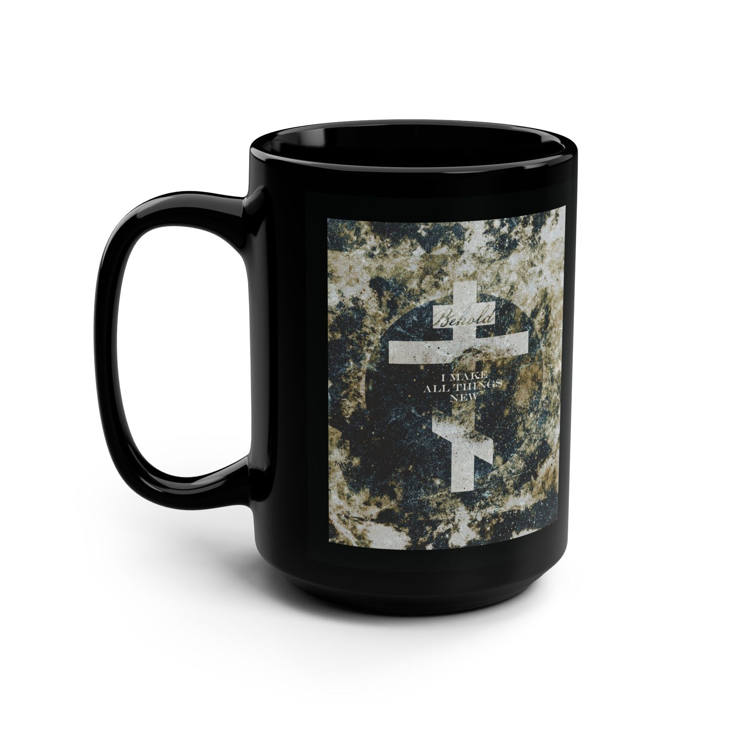 Behold, I Make All Things New | Revelation 21:5 | Cosmic Textured Orthodox Cross | Parousia | Orthodox Christian Black Mug