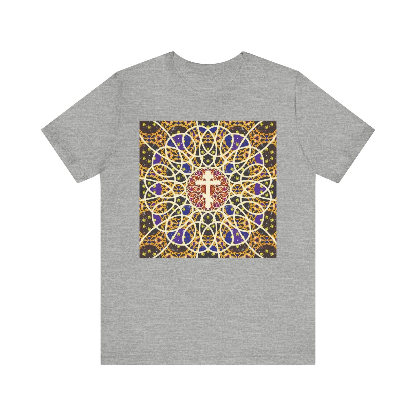 Medieval Cosmology Rose Window Orthodox Cross | Let all the earth venerate the Cross | Christian Lightweight Cotton Unisex T-Shirt
