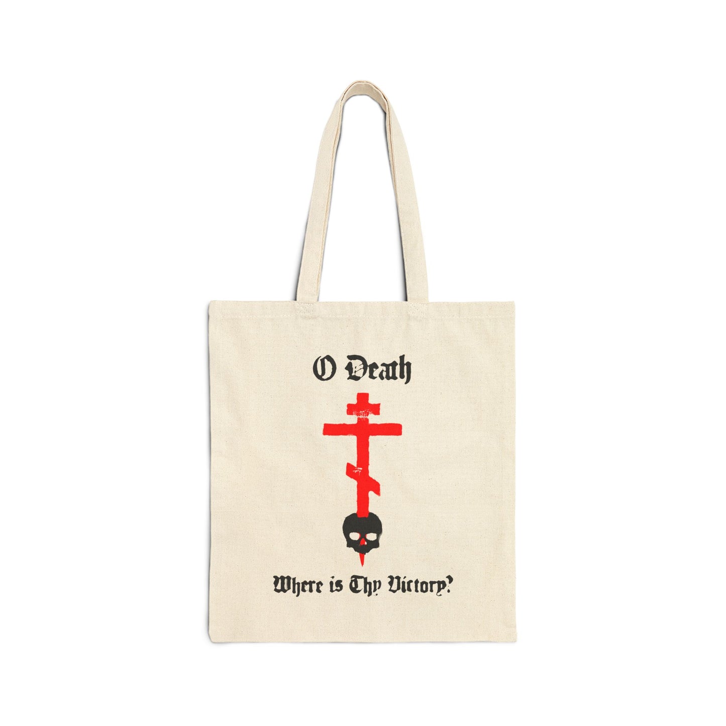 O Death Where is Thy Victory? 1 Cor 15:55 | Cross Stabbing Skull | Spraypaint Aesthetic | Orthodox Christian Canvas Tote Bag