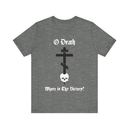 O Death Where is Thy Victory? 1 Cor 15:55 | Cross Stabbing Skull | Spraypaint Aesthetic | Orthodox Christian Cotton T-Shirt