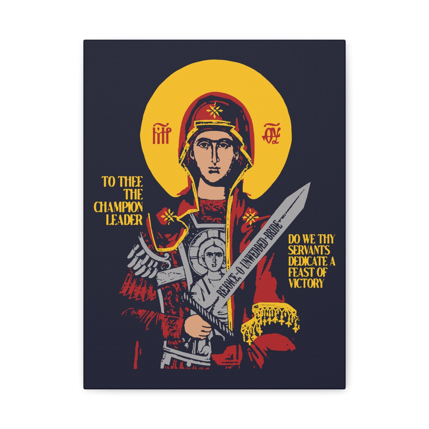 To Thee the Champion Leader | Mother of God | Theotokos with Sword IconoGraphic | Orthodox Christian Canvas Art