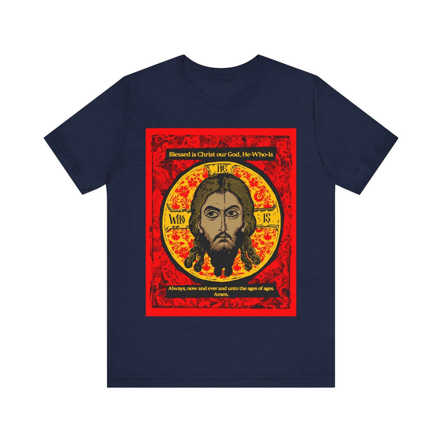 Made Without Hands (Mandylion/Image of Edessa) | Jesus Christ Orthodox Icon Graphic Design | Red Black & Yellow | Orthodox Christian T-Shirt