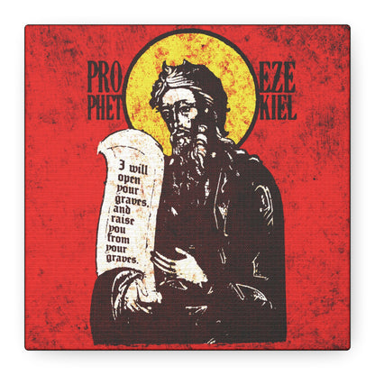 Prophet Ezekiel IconoGraphic | Textured, High Contrast Bright Red and Yellow Design | Old Testament | Orthodox Christian Canvas Art