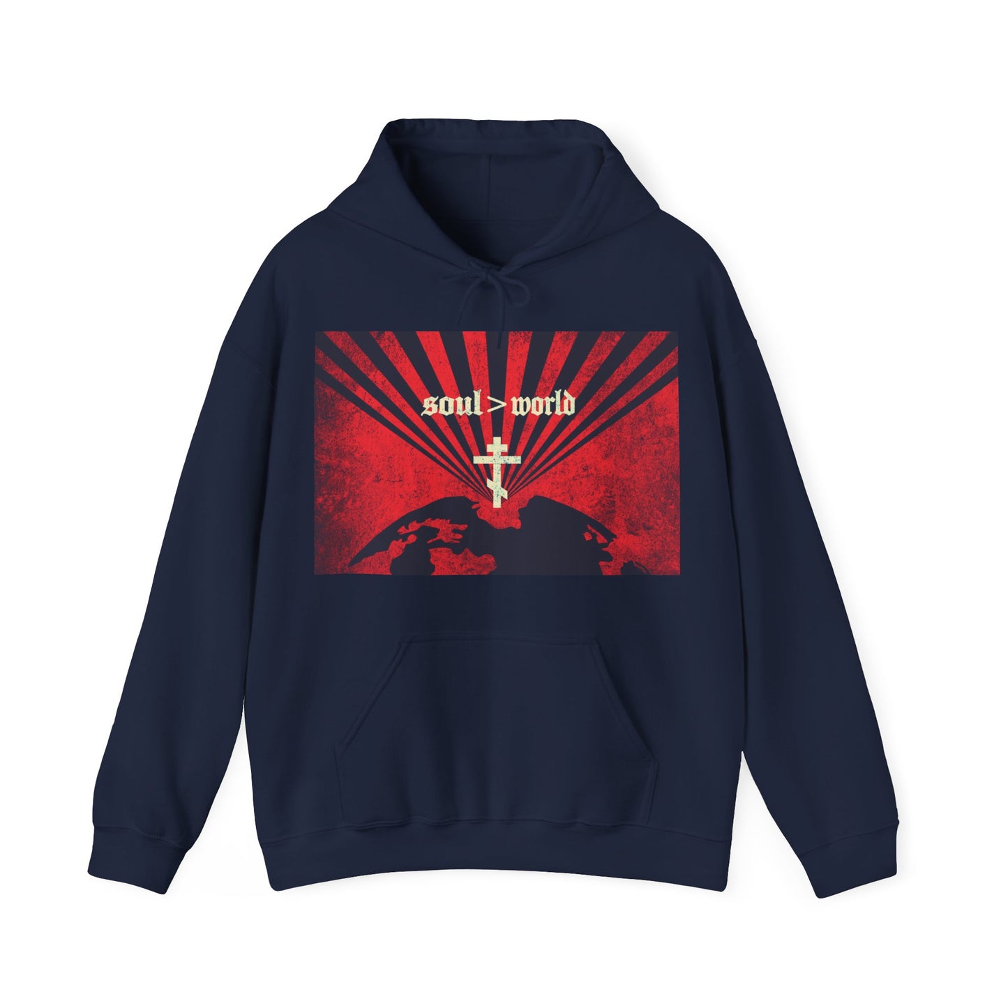 What Shall it Profit a Man | Matthew 16:26 | Soul Is Greater Than World | Red Earth Design with White Cross | Orthodox Christian Hoodie