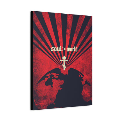 What Shall it Profit a Man | Matthew 16:26 | Soul Is Greater Than World | Red Earth White Cross | Orthodox Christian Canvas Art