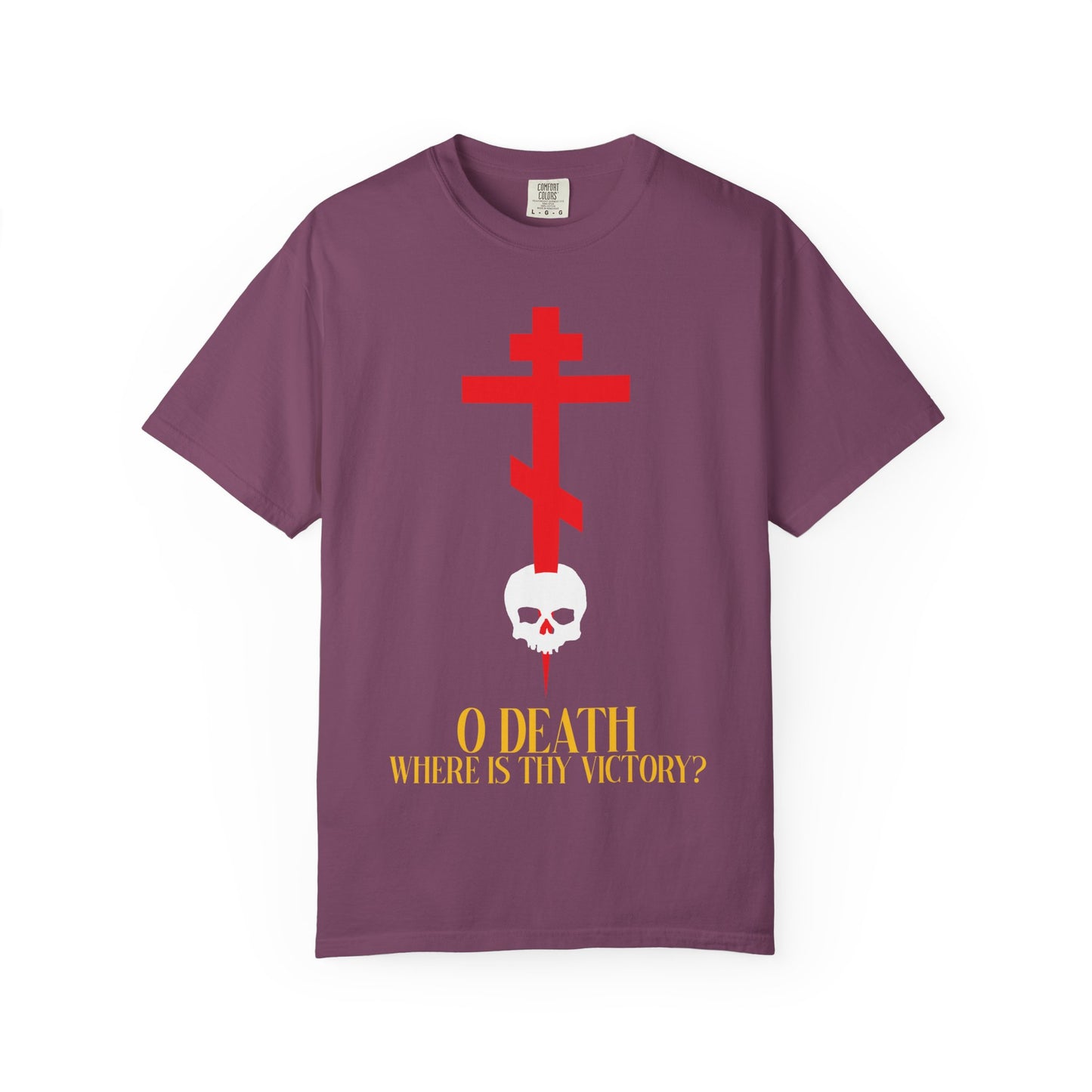 O Death Where is Thy Victory? (1 Corinthians 15:55) | Cross Stabbing Skull | Jesus Christ is King | Heavyweight Cotton Unisex Orthodox T-Shirt
