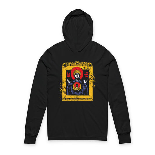It is Truly Meet To Bless Thee Iconographic | Axion Estin Hymn to the Mother of God Theotokos | Orthodox Long Sleeve Hooded Shirt