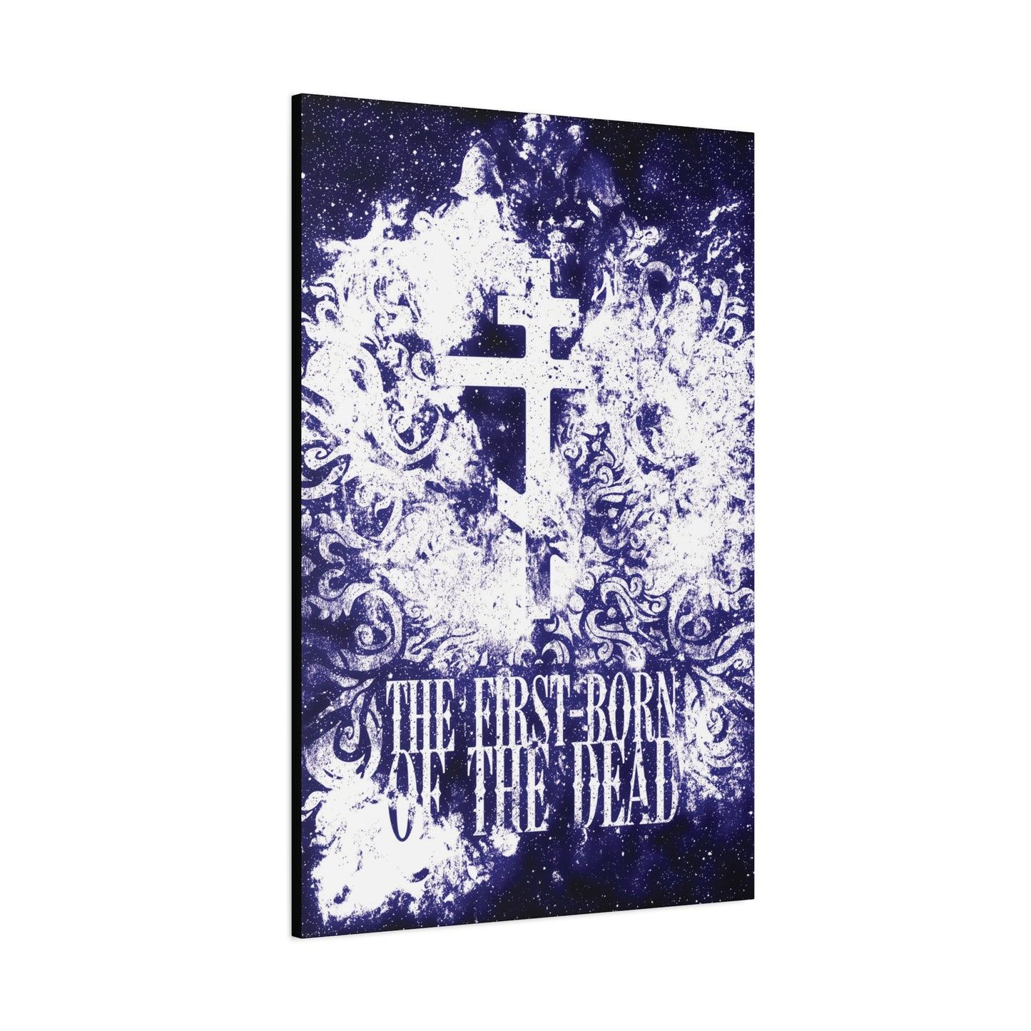 The First-Born of the Dead | Glowing White & Blue Textured Cosmic Orthodox Cross | Resurrection & Apocalypse | Christian Canvas Art