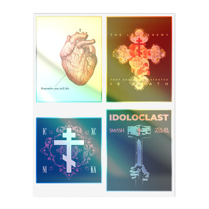 Bestseller Mix No. 2 Four Orthodox Stickers: cross, hammer, heart, and bold text designs.