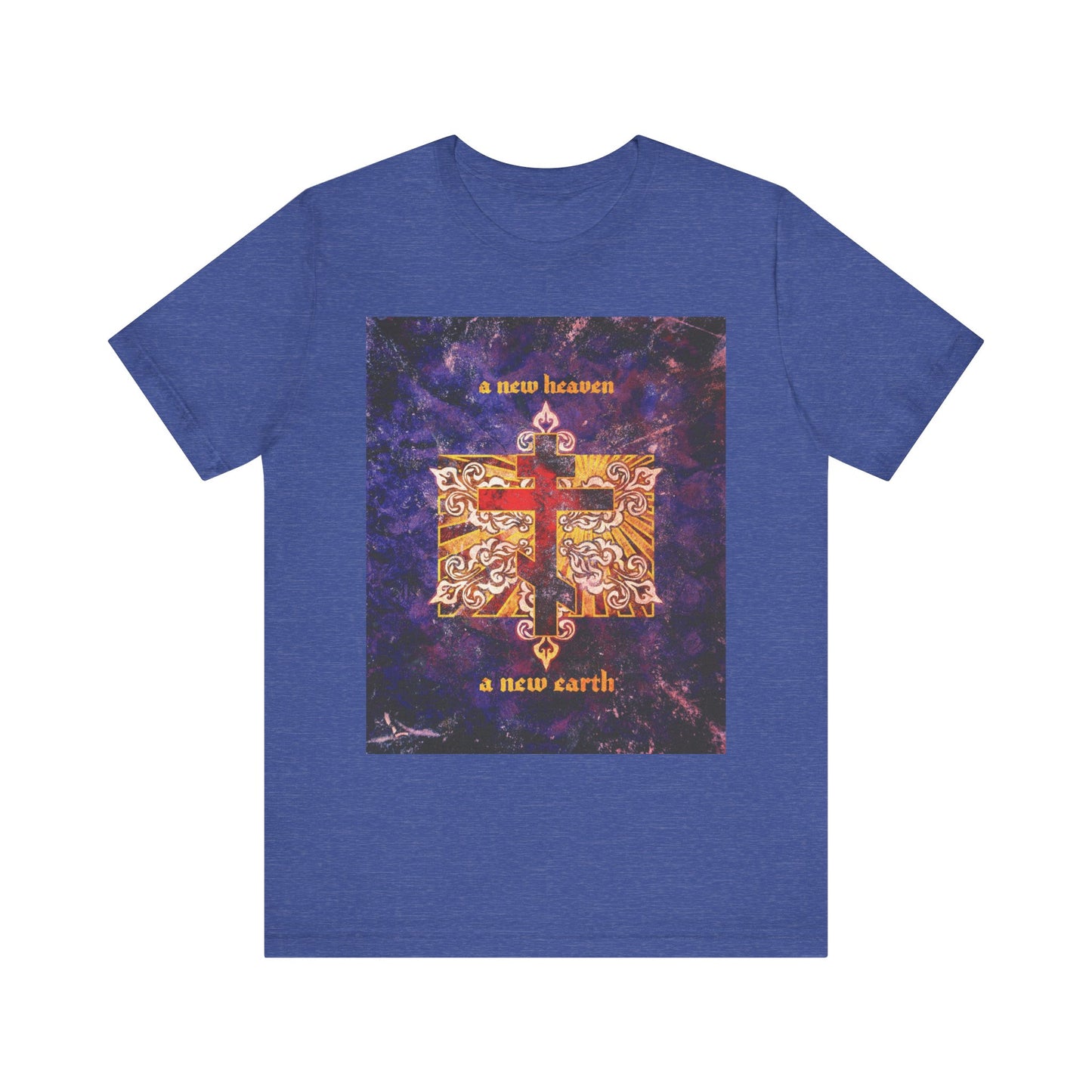 A New Heaven/A New Earth | Red Orthodox Cross on Textured Ornate Background | Apocalyptic | Orthodox Lightweight Cotton Unisex Tee