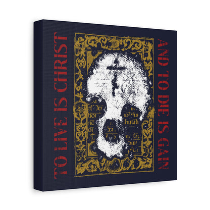To Live is Christ, to Die is Gain (Philippians 1:21) | Skull with Cross on Gold Manuscript Texture | Orthodox Christian Canvas Art