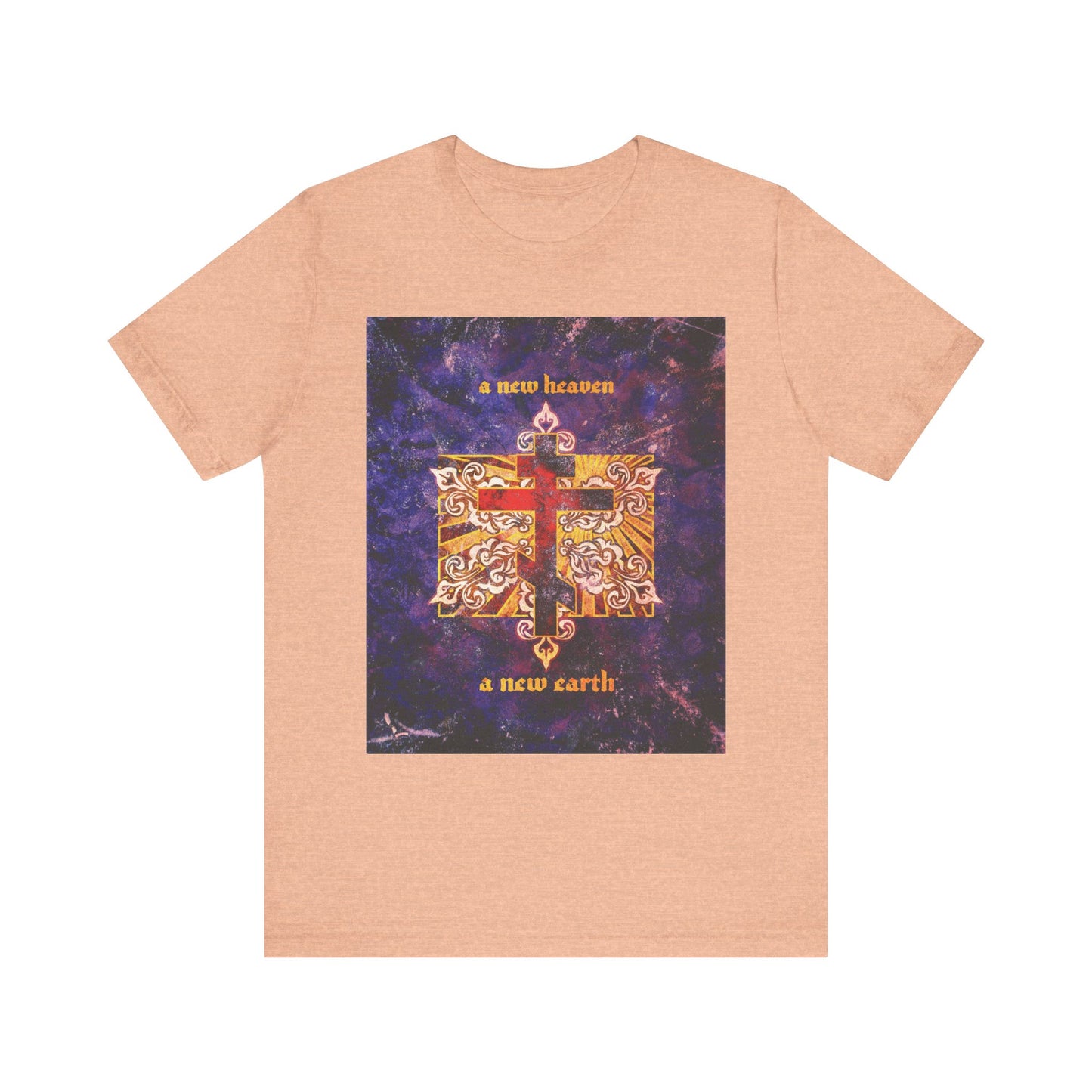 A New Heaven/A New Earth | Red Orthodox Cross on Textured Ornate Background | Apocalyptic | Orthodox Lightweight Cotton Unisex Tee