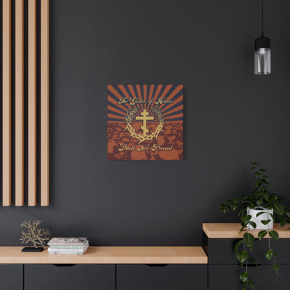 The Gates of Hades Shall Not Prevail | Cross with Wreath & Crown of Thorns | Skulls and Rays | Orthodox Christian Canvas Art