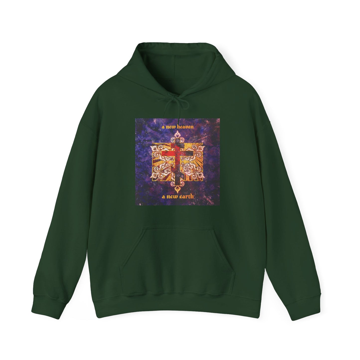 A New Heaven/A New Earth | Red Orthodox Cross on Textured Ornate Background | Orthodox Christian Hoodie
