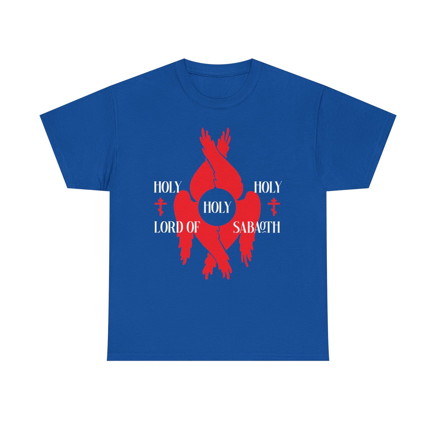 Holy Holy Holy Lord of Sabaoth Red Seraphim Wings Orthodox Crosses | Isaiah 6:3 | Divine Council | Midweight Cotton Orthodox Unisex Tee