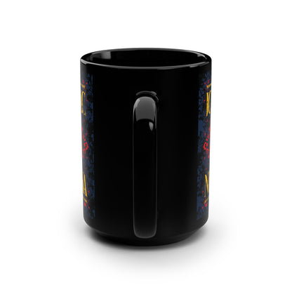 IC XC NIKA Orthodox Cross | Medieval Floral Design | The One Who Conquers (Revelation 3:21) | Orthodox Christian Black Mug