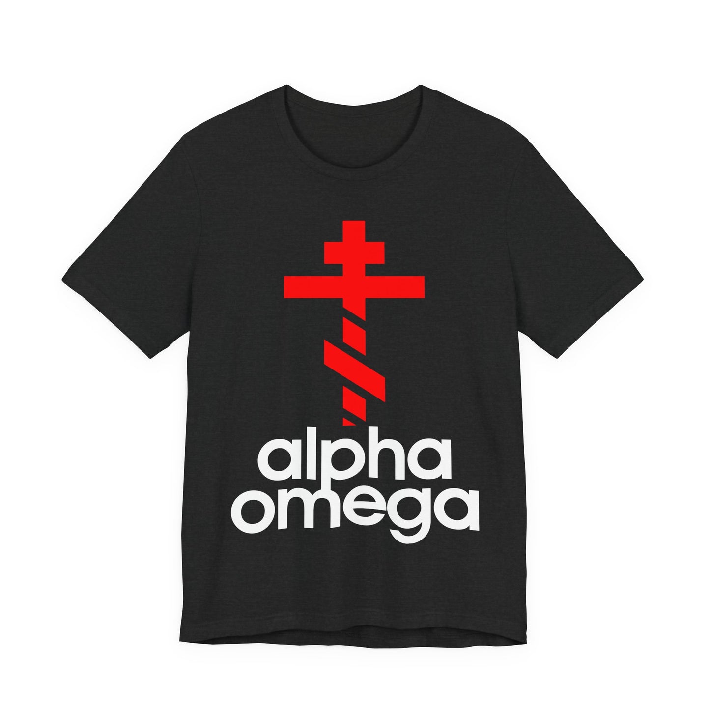Alpha & Omega Red Cross | Red Adidas Logo Mashup | Modern Graphic Design | Orthodox Christian Unisex Cotton T-Shirt