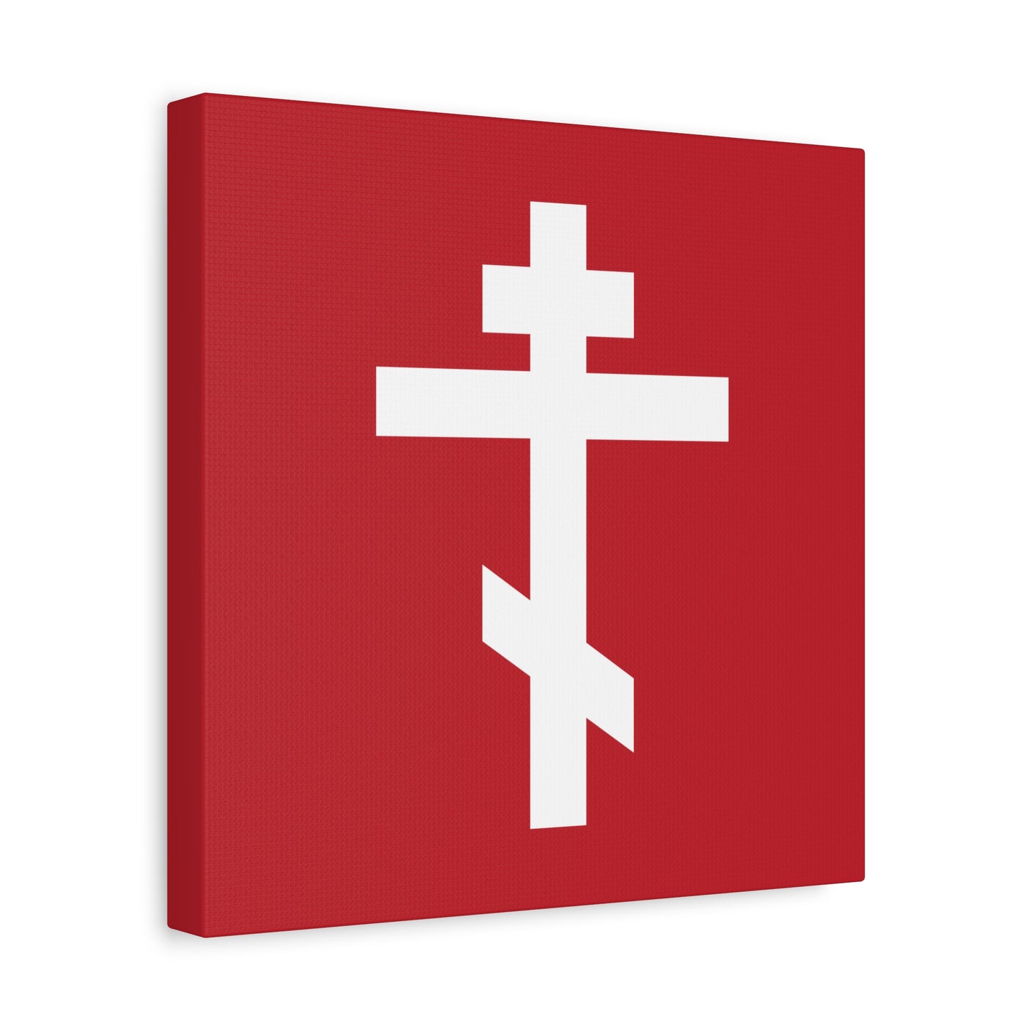 White Orthodox Cross Red Background | The cross is foolishness to those who are perishing, to us it is the power of God | Orthodox Canvas Art