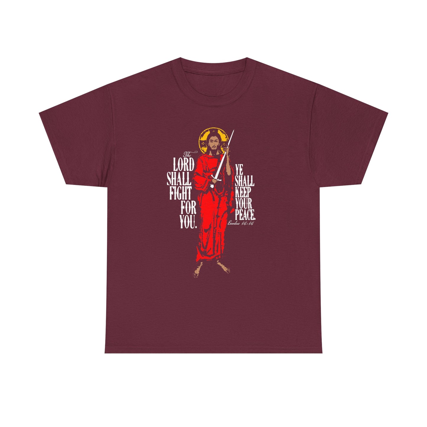 The Lord Shall Fight For You (Exodus 14:14) | Jesus Christ with Sword IconoGraphic | Orthodox Midweight Cotton Unisex Tee