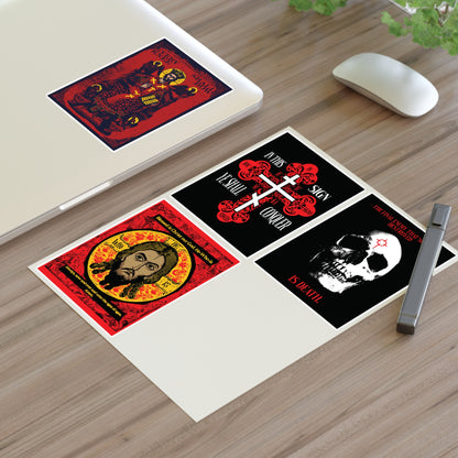 Bestseller Orthodox Sticker Mix No. 3 rests on a desk by a laptop and green plant.