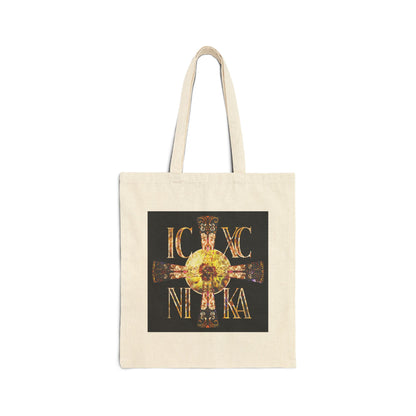ICXC NIKA Celtic Style Equal Armed Cross | Bright Solar Texture | Orthodox Christian Tote Bag