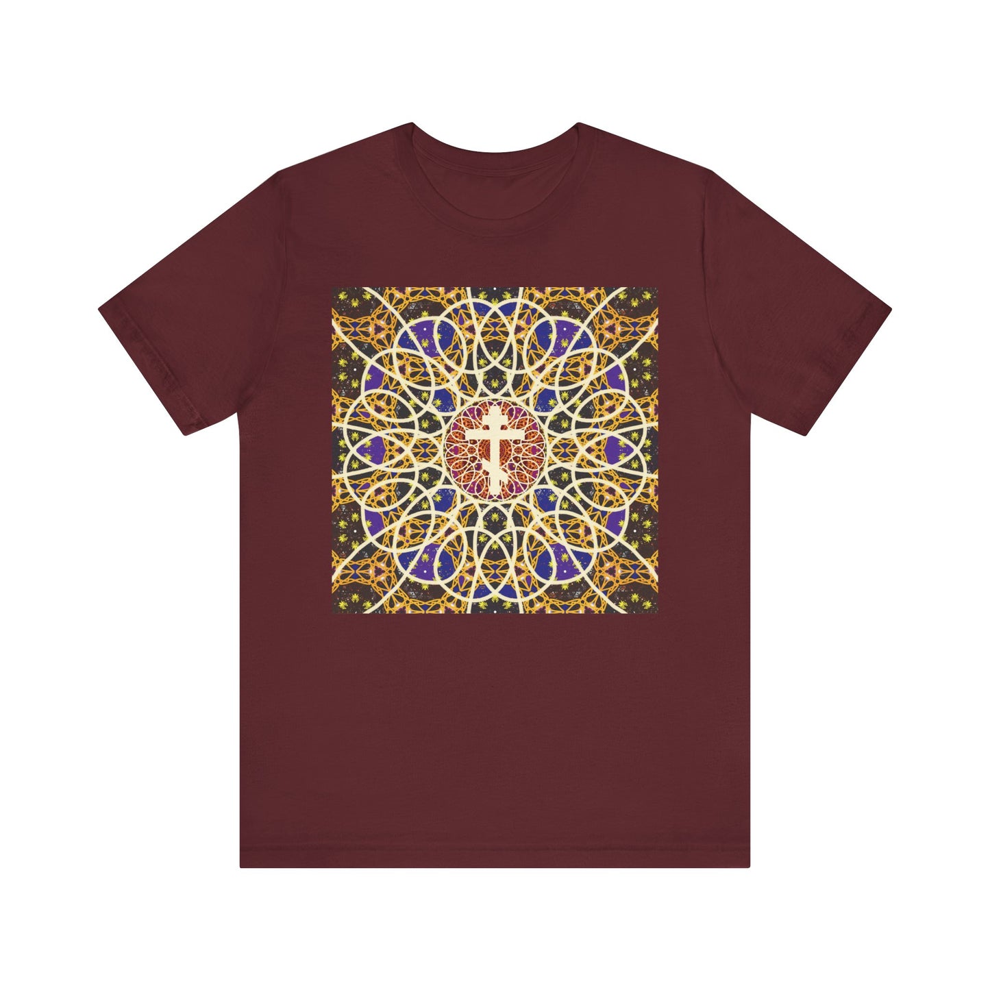 Medieval Cosmology Rose Window Orthodox Cross | Let all the earth venerate the Cross | Christian Lightweight Cotton Unisex T-Shirt
