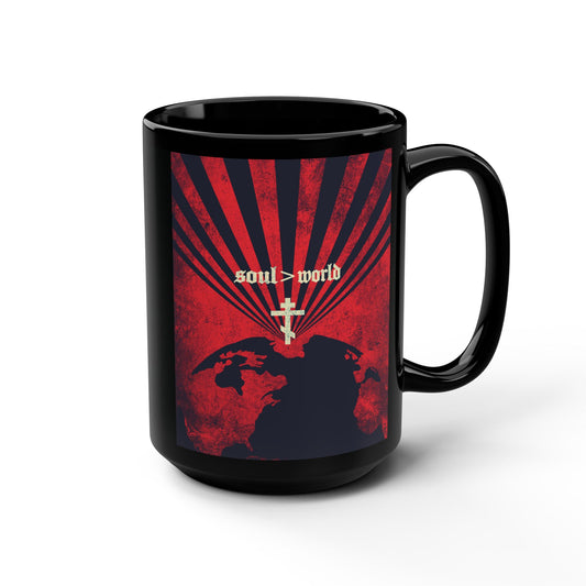 What Shall it Profit a Man | Matthew 16:26 | Soul Is Greater Than World | Red Earth White Cross | Orthodox Christian Black Mug