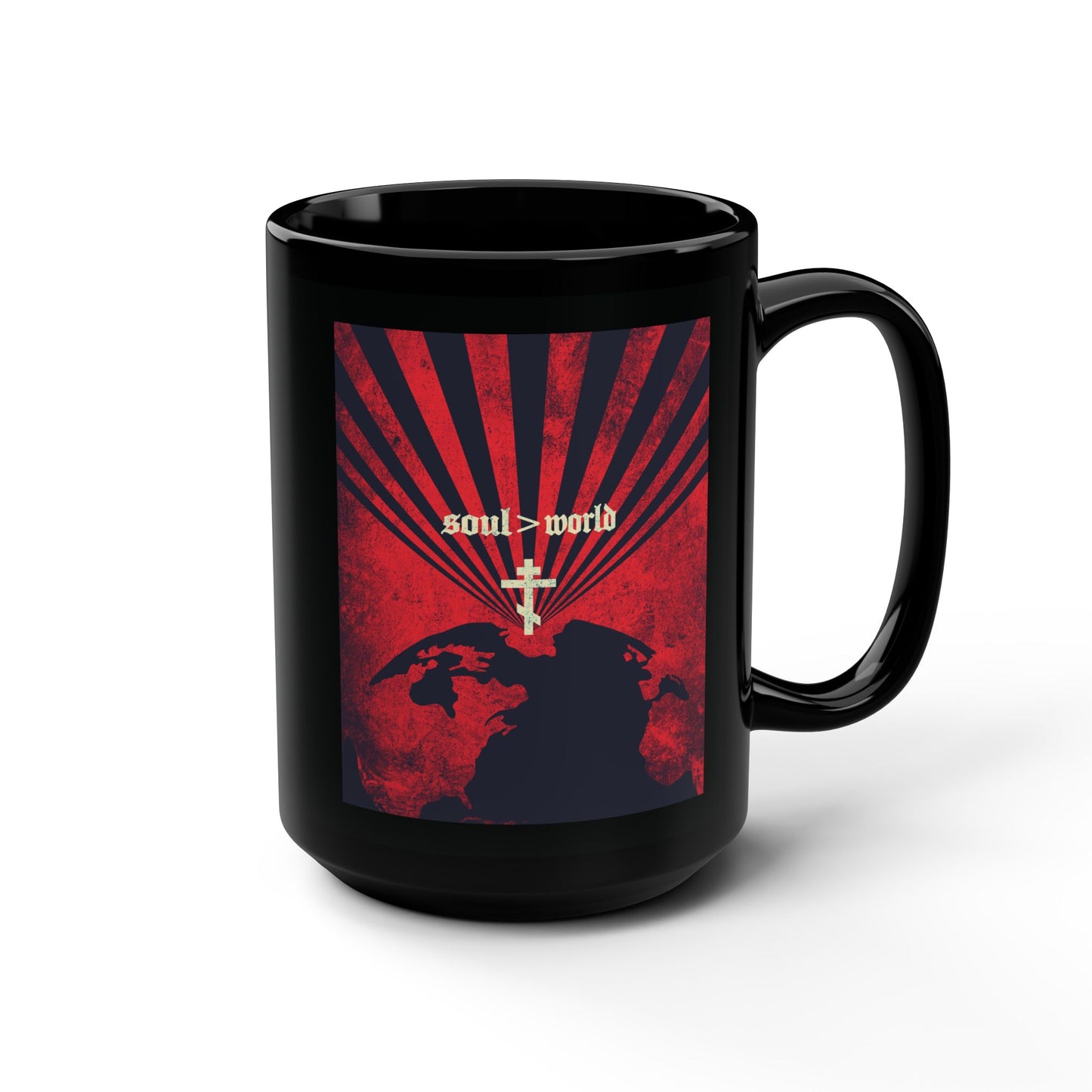 What Shall it Profit a Man | Matthew 16:26 | Soul Is Greater Than World | Red Earth White Cross | Orthodox Christian Black Mug