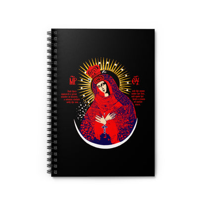 Our Lady the Gate of Dawn Icono-Graphic | Theotokos Crowned | Woman of the Apocalypse | Red Blue & Gold Design | Orthodox Spiral Notebook