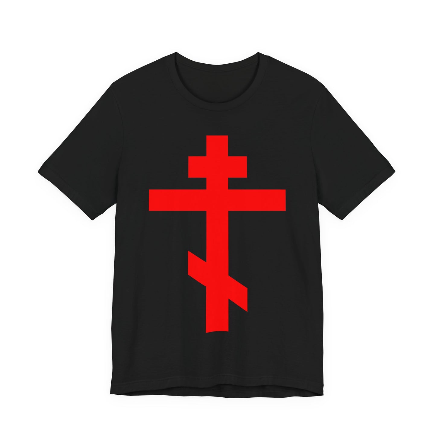 Red Orthodox Tribar Cross | Preserve Thy People By Thy Cross, O Lord | Christ is King | Christian Unisex Cotton Tee