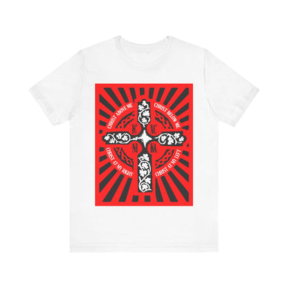 Red ICXC NIKA Enniskillen Celtic Cross | Lorica of St. Patrick | Shield Prayer | Orthodox Christian Cotton T-Shirt