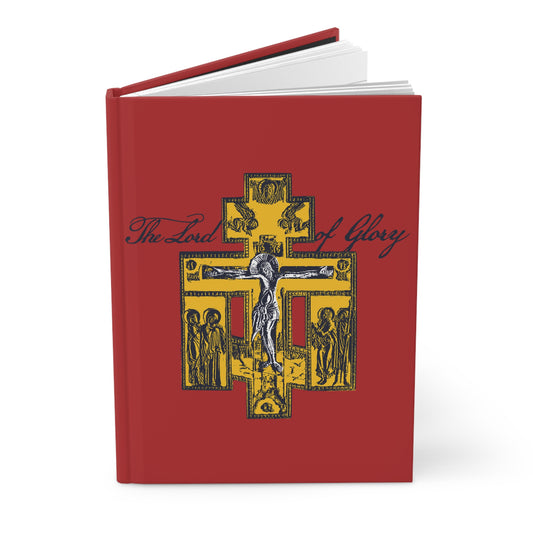 The Lord of Glory | Russian Golgotha Crucifix IconoGraphic (Red BG) | 1 Corinthians 2:8 | Orthodox Christian Hardcover Blank Journal