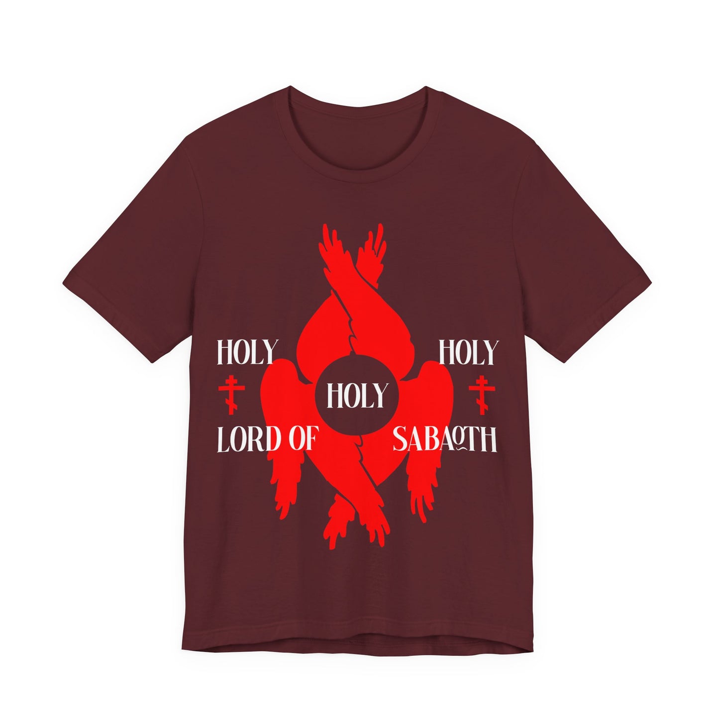 Holy Holy Holy Lord of Sabaoth Red Seraphim Wings Orthodox Crosses | Isaiah 6:3 | Divine Council | Orthodox Christian Cotton Unisex T-Shirt