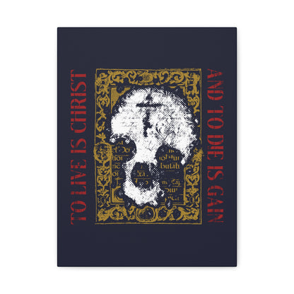 To Live is Christ, to Die is Gain (Philippians 1:21) | Skull with Cross on Gold Manuscript Texture | Orthodox Christian Canvas Art