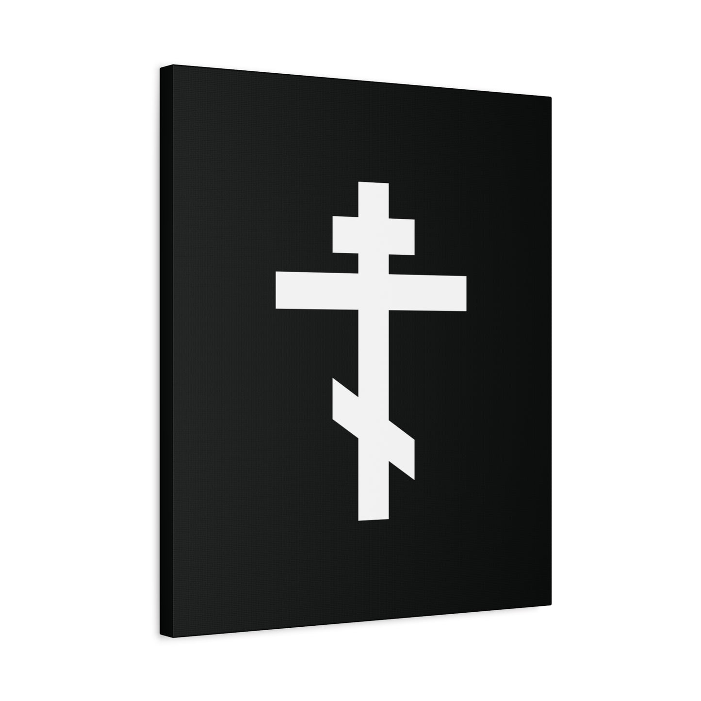 White Orthodox Cross Black Background | Let all the earth venerate the Precious and Life-Giving Cross of the Lord | Christian Canvas Art